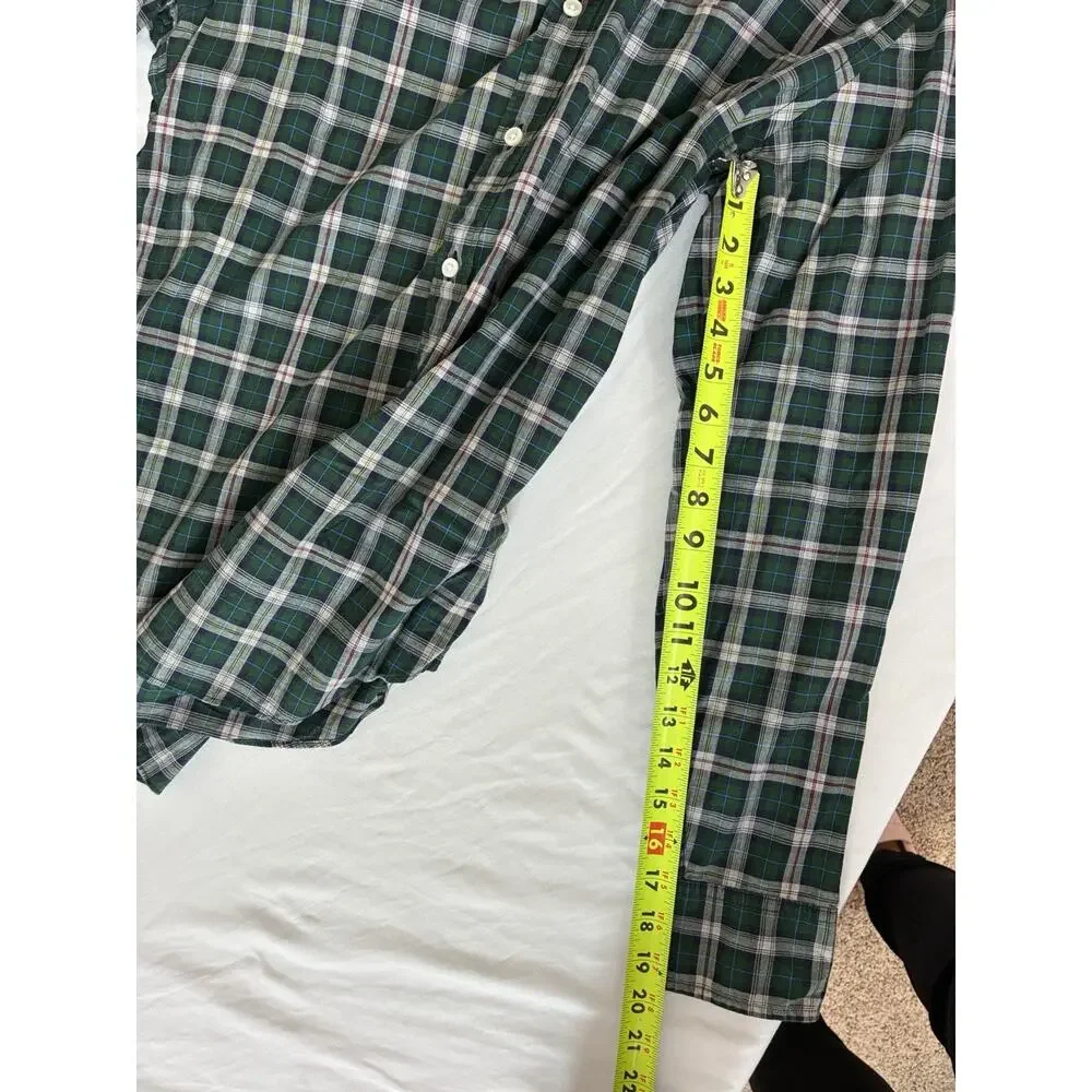J. CREW Green Plaid Oxford Mens L 100% Heathered Cotton